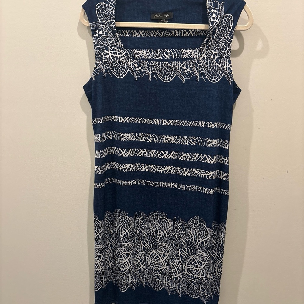 Classic Michael Tyler Navy and White Midi Sheath Dress